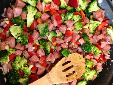Sauté chopped ingredients over medium-high heat for 5-7 minutes.